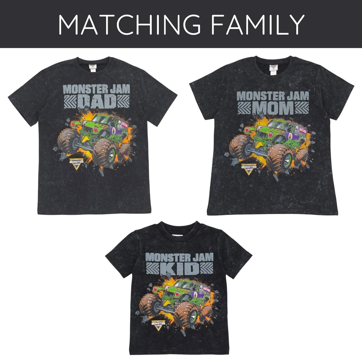 Monster Jam Vintage Wash Matching Family T-Shirt Toddler to Adult Grave Digger
