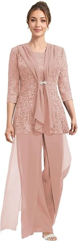 Mother of The Bride Pantsuits with Jacket Lace 2025 Formal Mother of The Bride Jumpsuit Outfit for Wedding