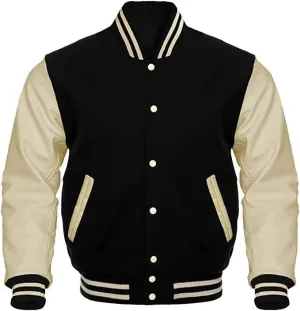 Mount Helicon Mens Green Genuine Wool blend and Leather Sleeves Light Weight Varsity Jacket Letterman Rib Knitting Bomber