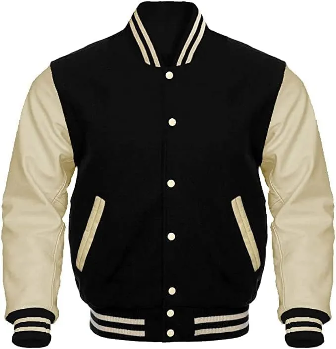Mount Helicon Mens Green Genuine Wool blend and Leather Sleeves Light Weight Varsity Jacket Letterman Rib Knitting Bomber