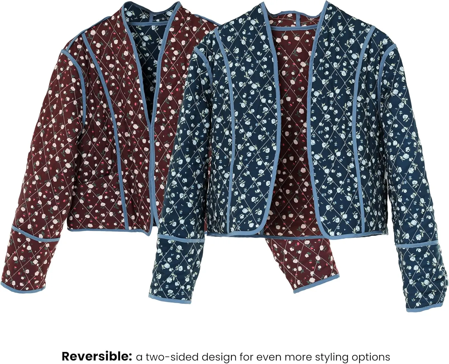 Omoone Women's Cropped Floral Quilted Jacket Cardigan Printed Lightweight Open Front Padded Puffer Coat