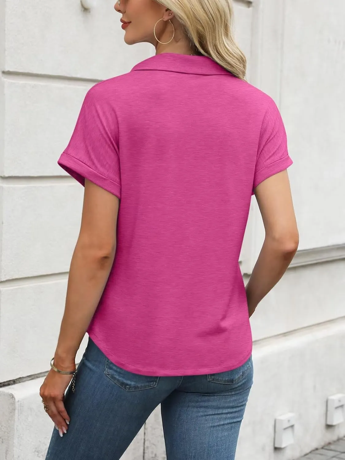 ORANDESIGNE Women's Short Sleeve Polo Tops Summer Button Down Collared T Shirts Casual Cute Ladies Tees