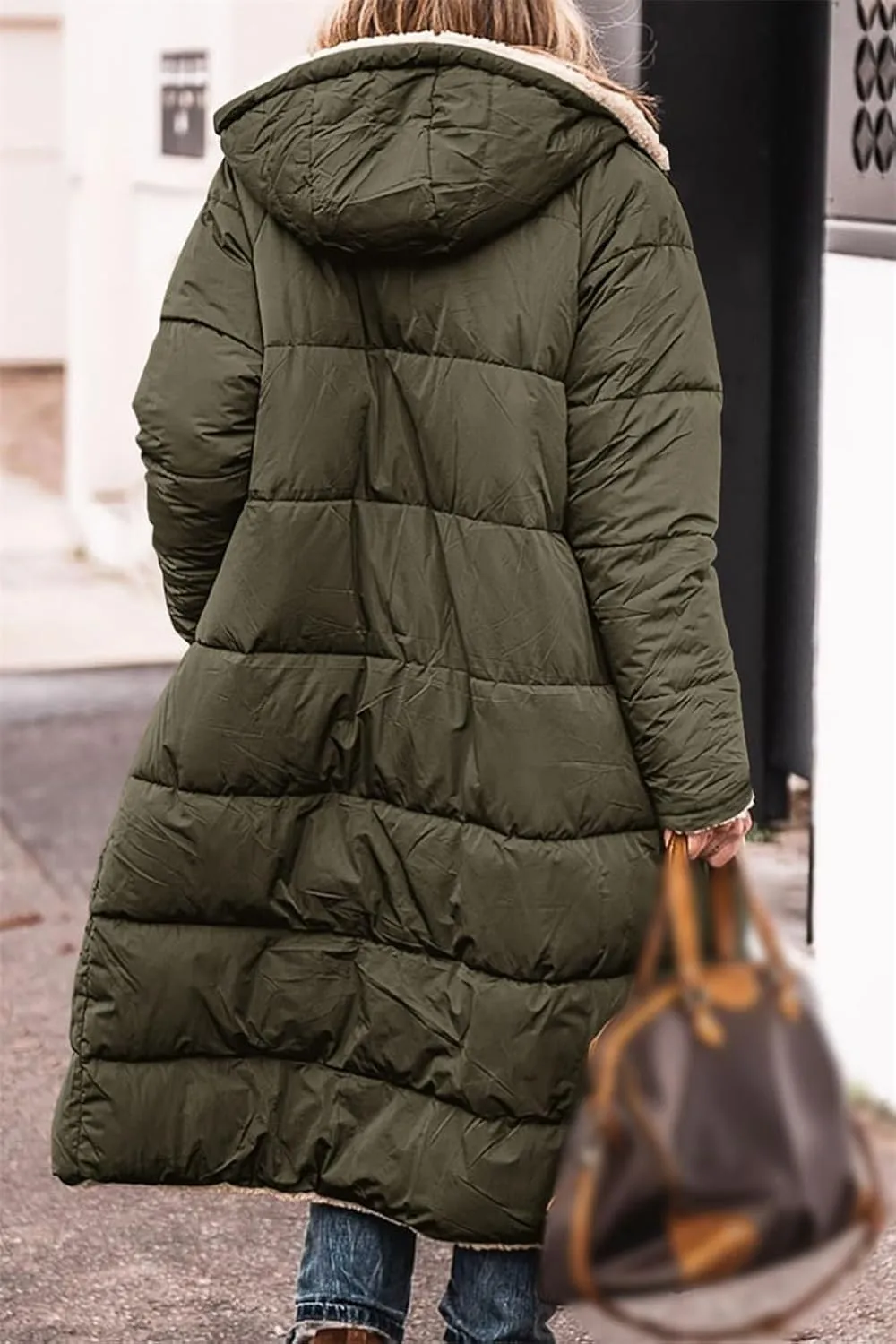 Oversized Shearling Fleece Long Coats, Winter Reversible Puffer Coat Sherpa Padded Down Jackets Warm Outerwear
