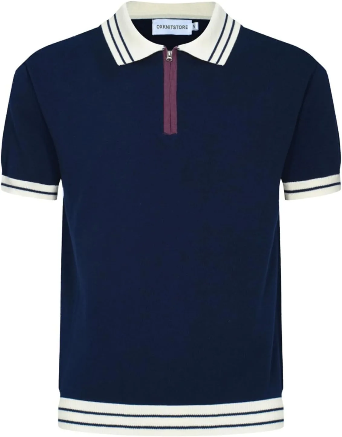 OXKNIT Men's Polo Shirts Quarter Zip Knit Shirts Summer Golf Polo T Shirts with White Neck