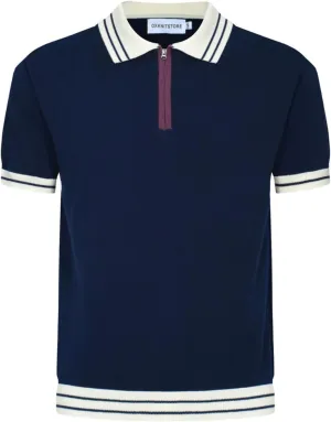 OXKNIT Men's Polo Shirts Quarter Zip Knit Shirts Summer Golf Polo T Shirts with White Neck