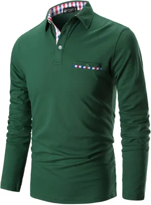 Polo Shirts for Men Long Sleeve Casual Fit Plaid Collar T-Shirts