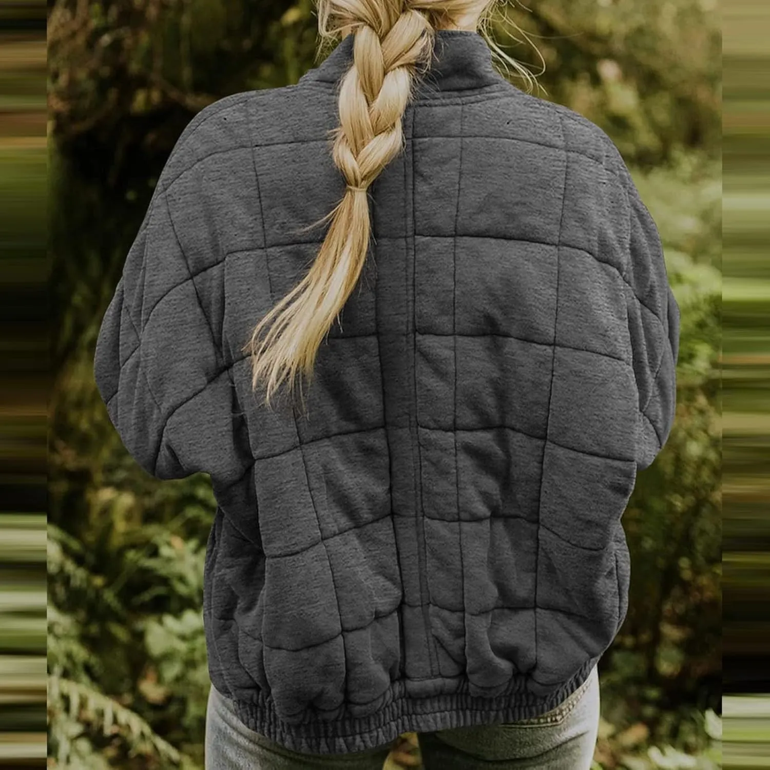 Quilted Jackets for Women Lightweight Dolman Sleeve Down Coats Zipper Padded Bomber Jackets Outwear with Pocket
