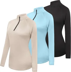 Real Essentials 3 Pack: Womens Dry-Fit Long Sleeve Quarter Zip & Full Zip Up Hoodie Workout Jacket (Available in Plus)