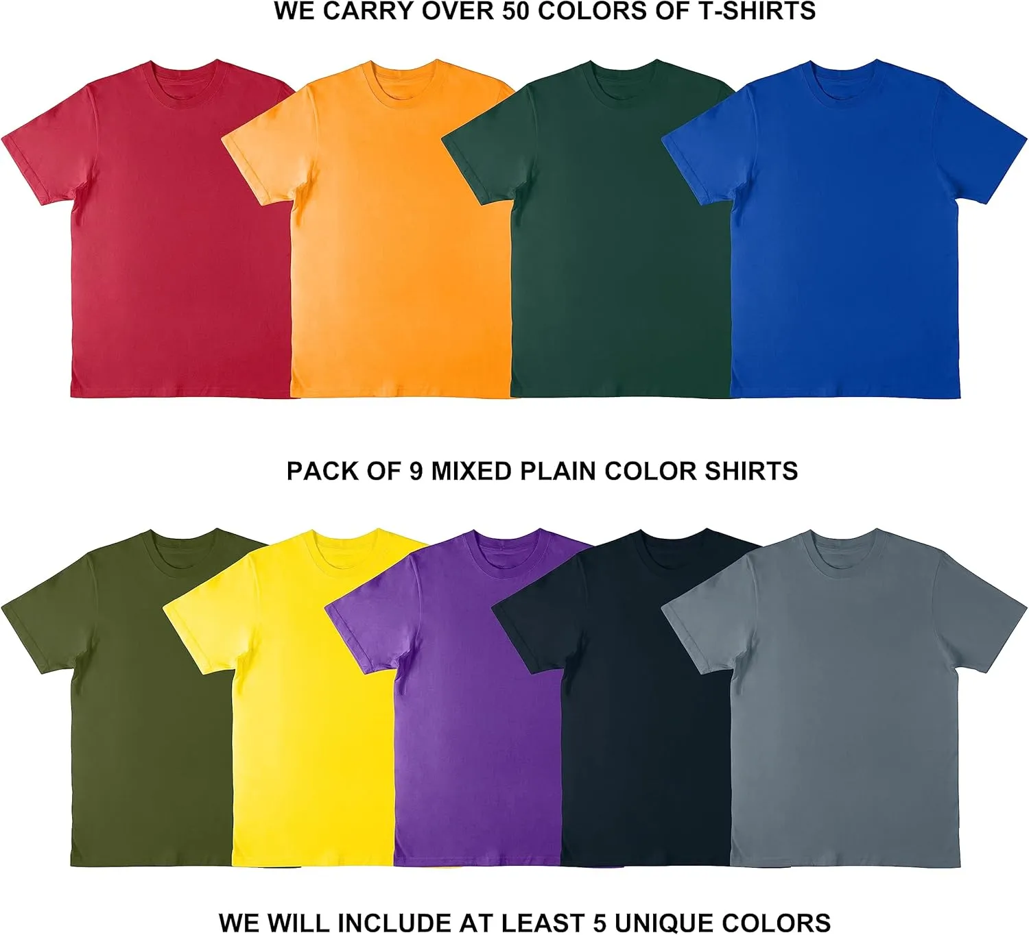 RiverBlue Crew Neck Men's T-Shirts 9-Pack Packaged, Classic Fit Knit Jersey Mens Undershirts