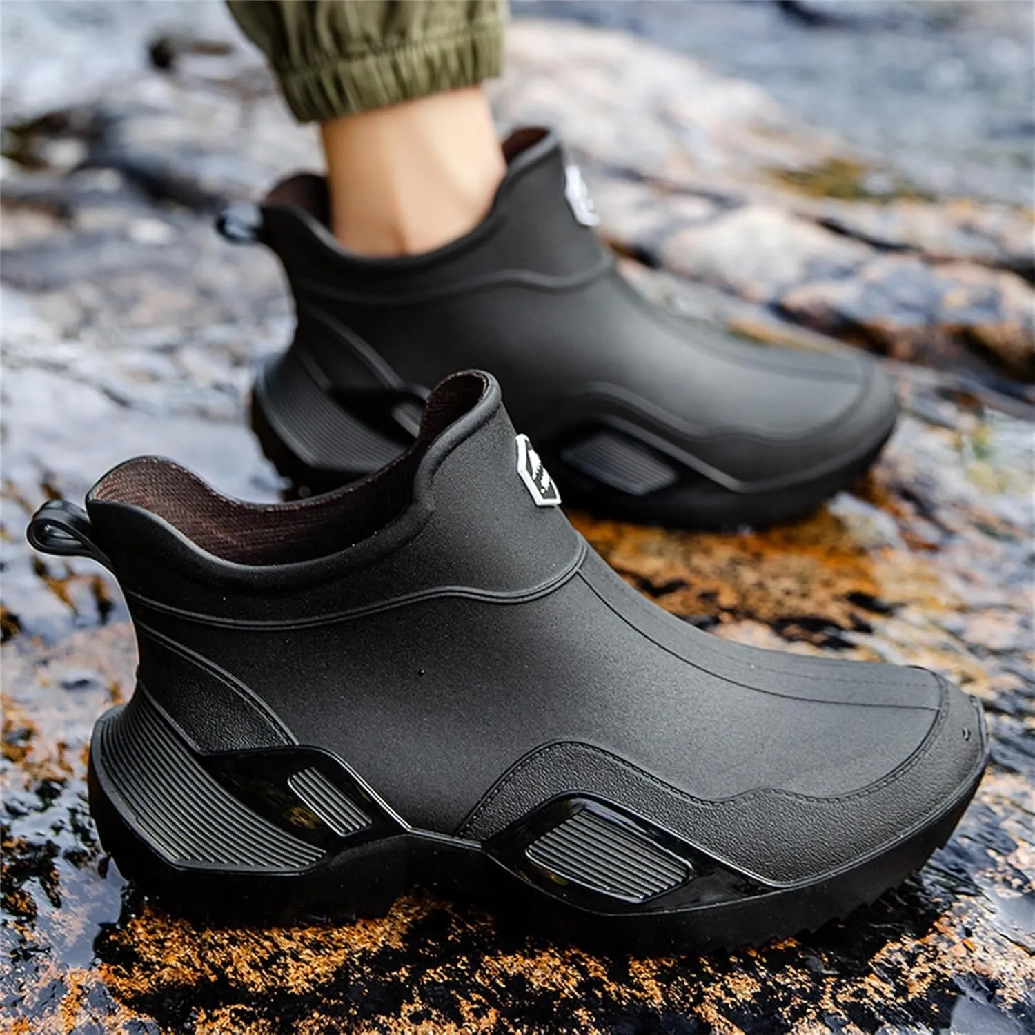 Short Rain Boots for Men Non Slip Garden Shoes Comfortable Lightweight Ankle Rain Boots Slip On Fishing Boots