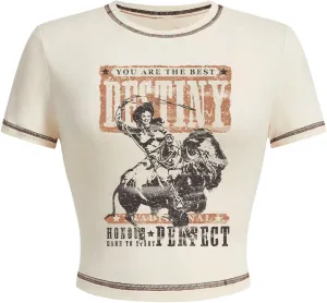 SOLY HUX Women's Vintage Graphic Tees Crop Tops Short Sleeve Letter Western Cowgirls Y2k T Shirt