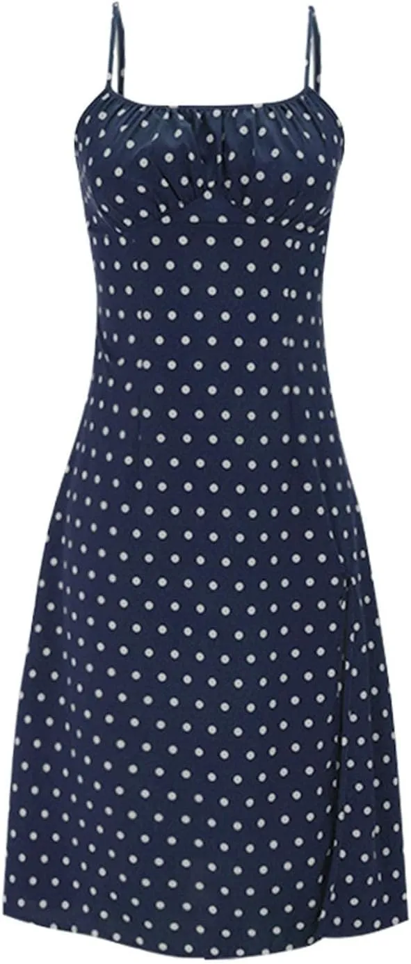 Summer Dresses for Women 2025 Trendy Spaghetti Strap Polka Dot Midi Dress Sexy Sleeveless Slit Beach Boho Sundresses