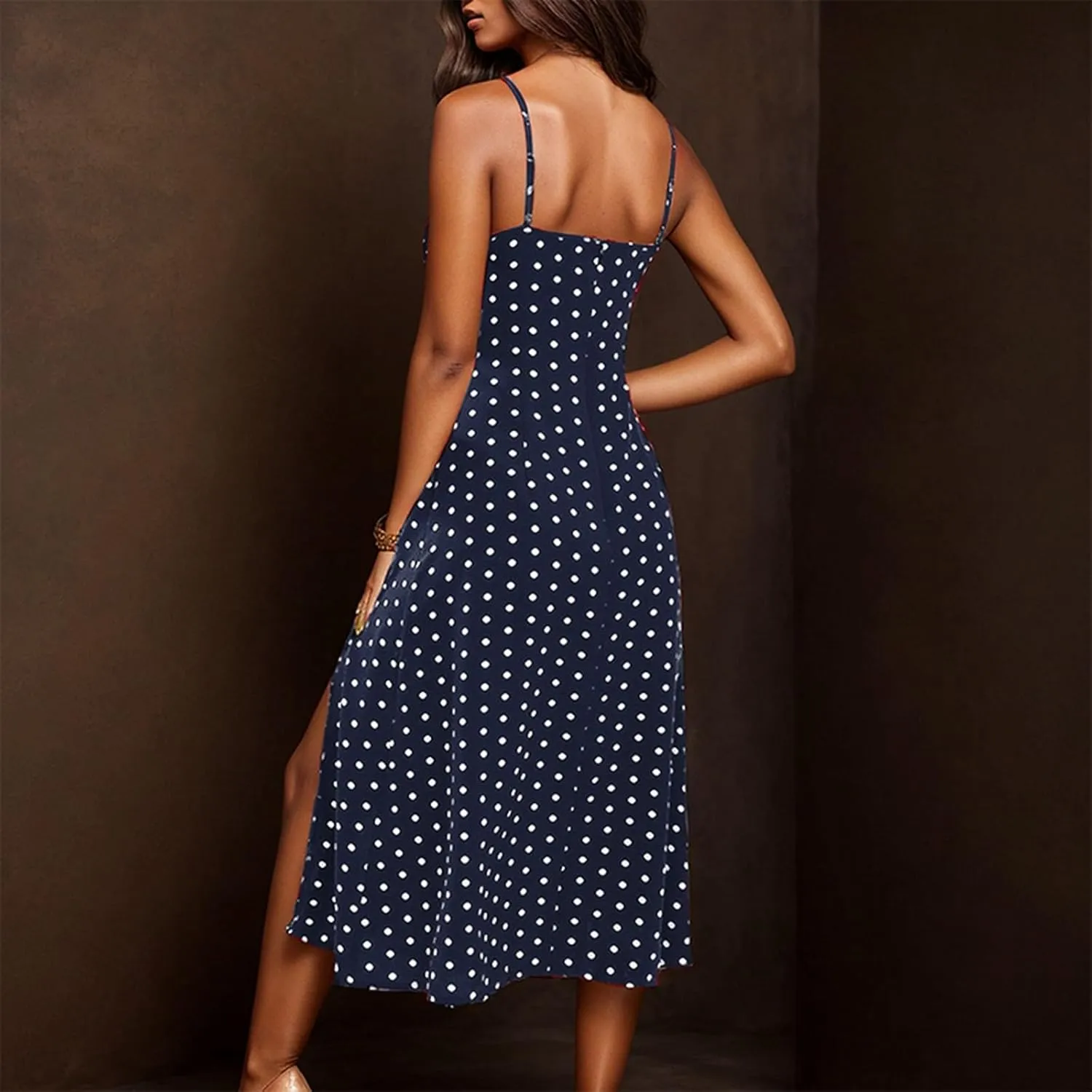Summer Dresses for Women 2025 Trendy Spaghetti Strap Polka Dot Midi Dress Sexy Sleeveless Slit Beach Boho Sundresses