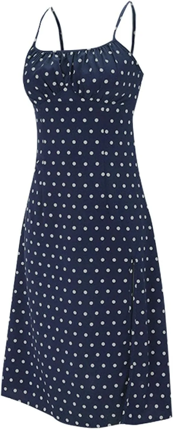 Summer Dresses for Women 2025 Trendy Spaghetti Strap Polka Dot Midi Dress Sexy Sleeveless Slit Beach Boho Sundresses