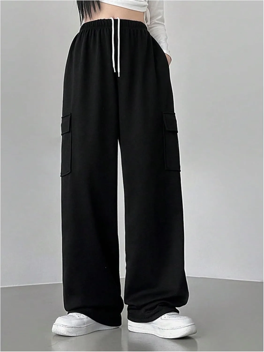 SweatyRocks Women's Wide Leg Sweatpants Elastic High Waisted Jogger Pants with Pockets