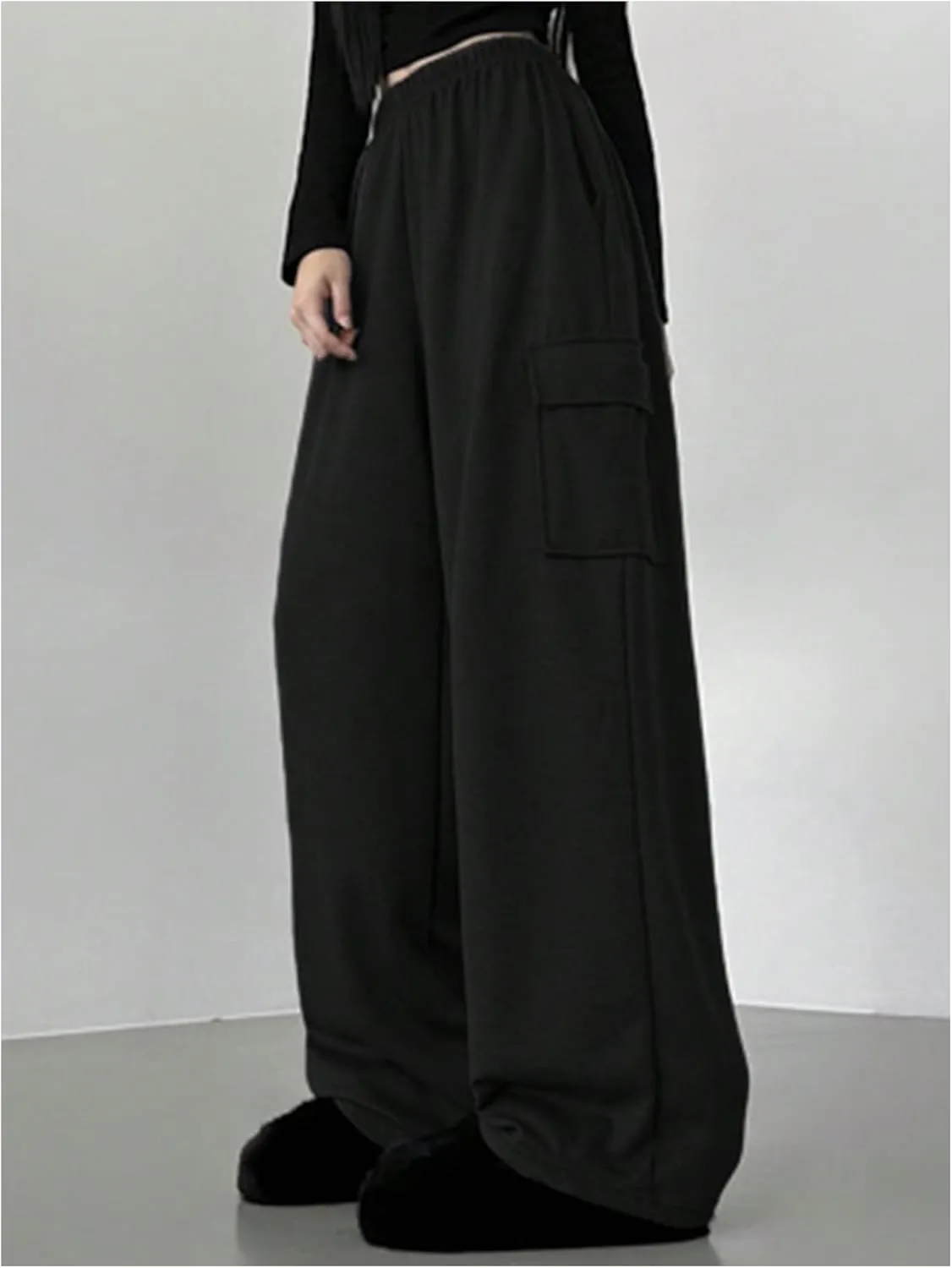 SweatyRocks Women's Wide Leg Sweatpants Elastic High Waisted Jogger Pants with Pockets