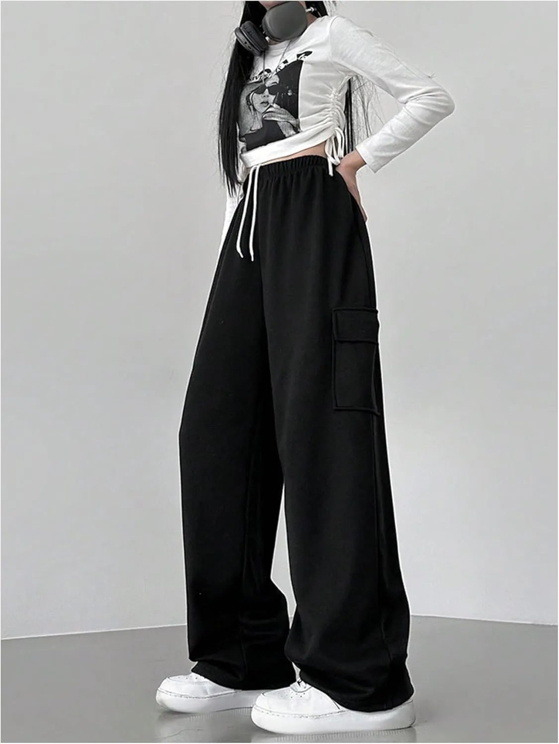 SweatyRocks Women's Wide Leg Sweatpants Elastic High Waisted Jogger Pants with Pockets