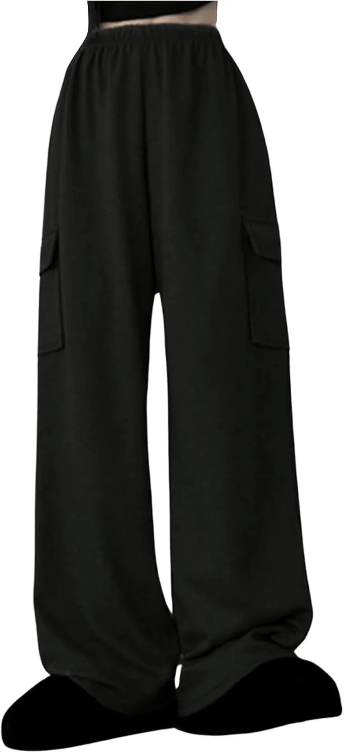 SweatyRocks Women's Wide Leg Sweatpants Elastic High Waisted Jogger Pants with Pockets