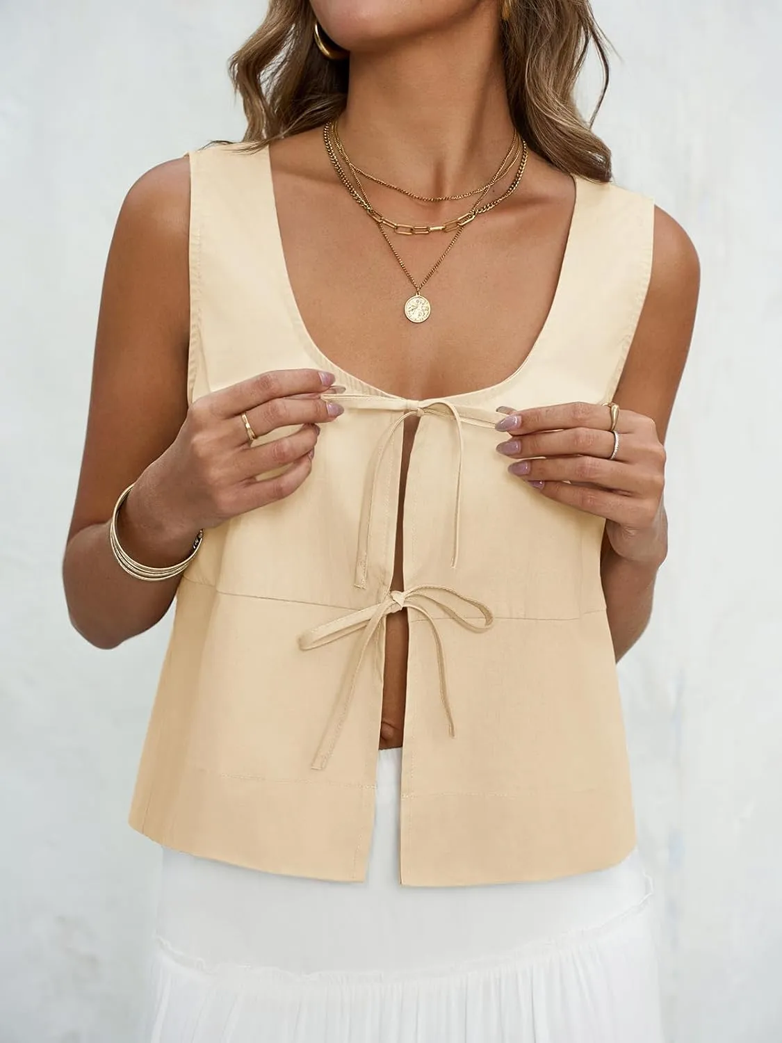 Tankaneo Womens Tie Front Vest Tops Cotton Summer Fashion Tank Shirts Y2k Going Out Sleeveless Tees