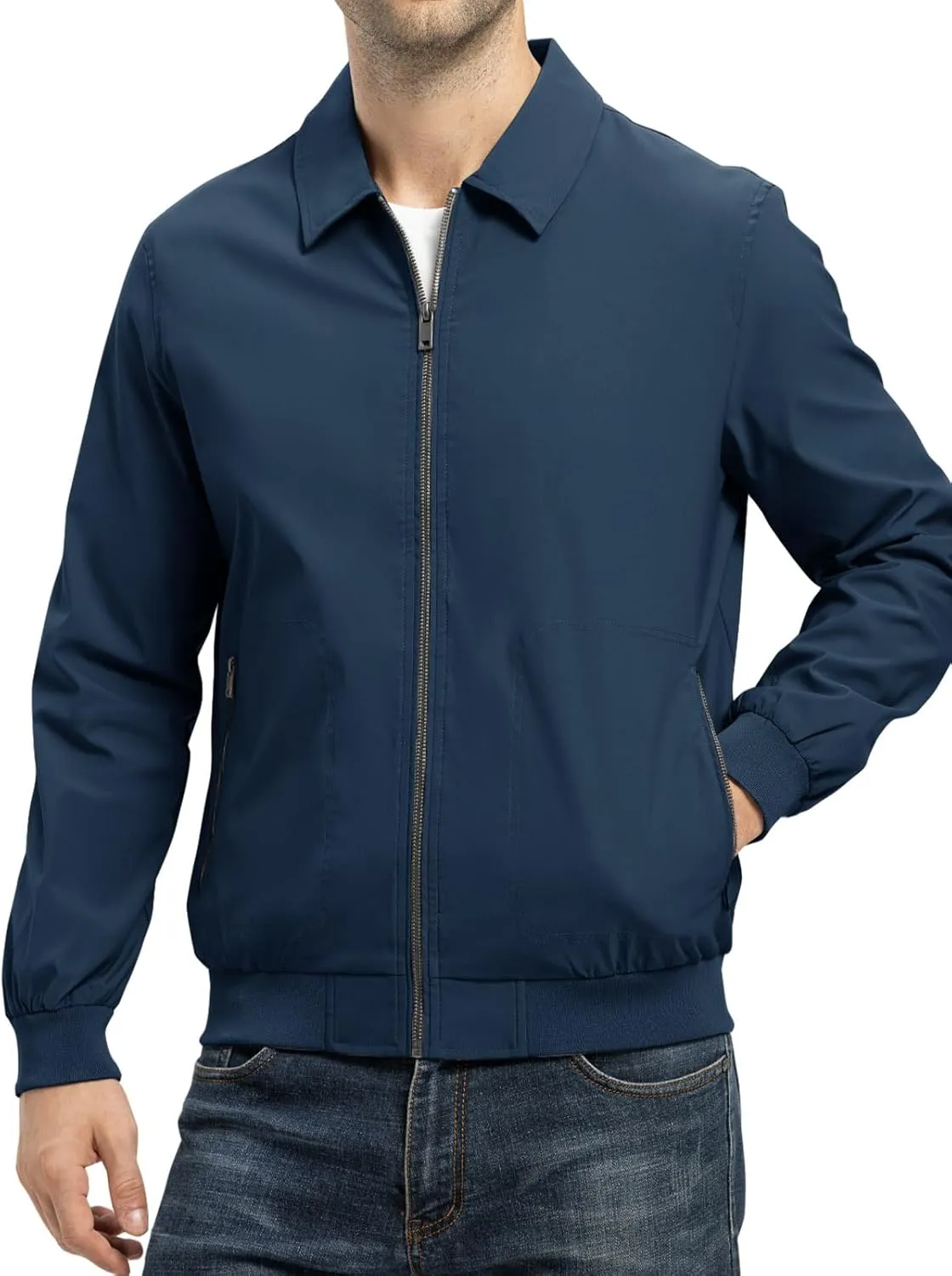 TBMPOY Mens Lightweight Jackets Casual Stylish Windbreakers for Men Light Track Jacket Laydown Collar Fall Golf Coats