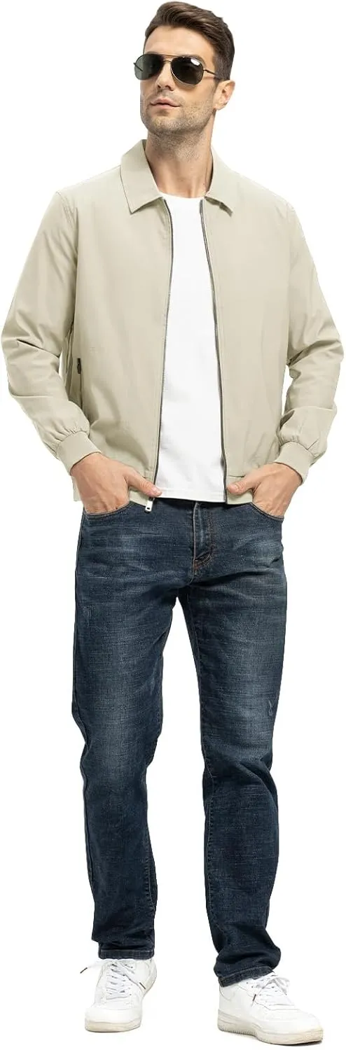 TBMPOY Mens Lightweight Jackets Casual Stylish Windbreakers for Men Light Track Jacket Laydown Collar Fall Golf Coats