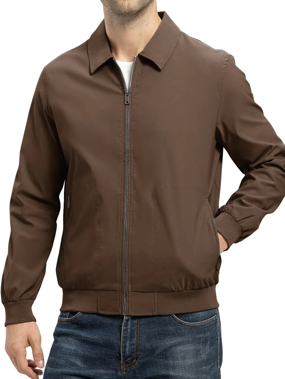 TBMPOY Mens Lightweight Jackets Casual Stylish Windbreakers for Men Light Track Jacket Laydown Collar Fall Golf Coats
