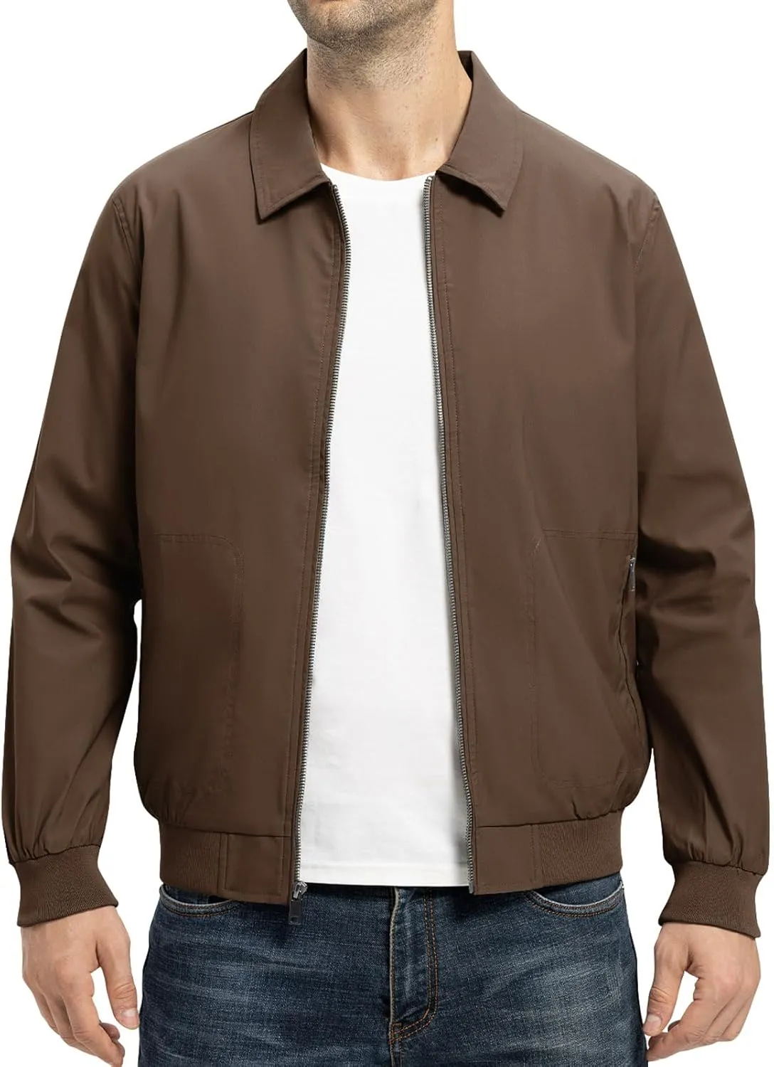TBMPOY Mens Lightweight Jackets Casual Stylish Windbreakers for Men Light Track Jacket Laydown Collar Fall Golf Coats