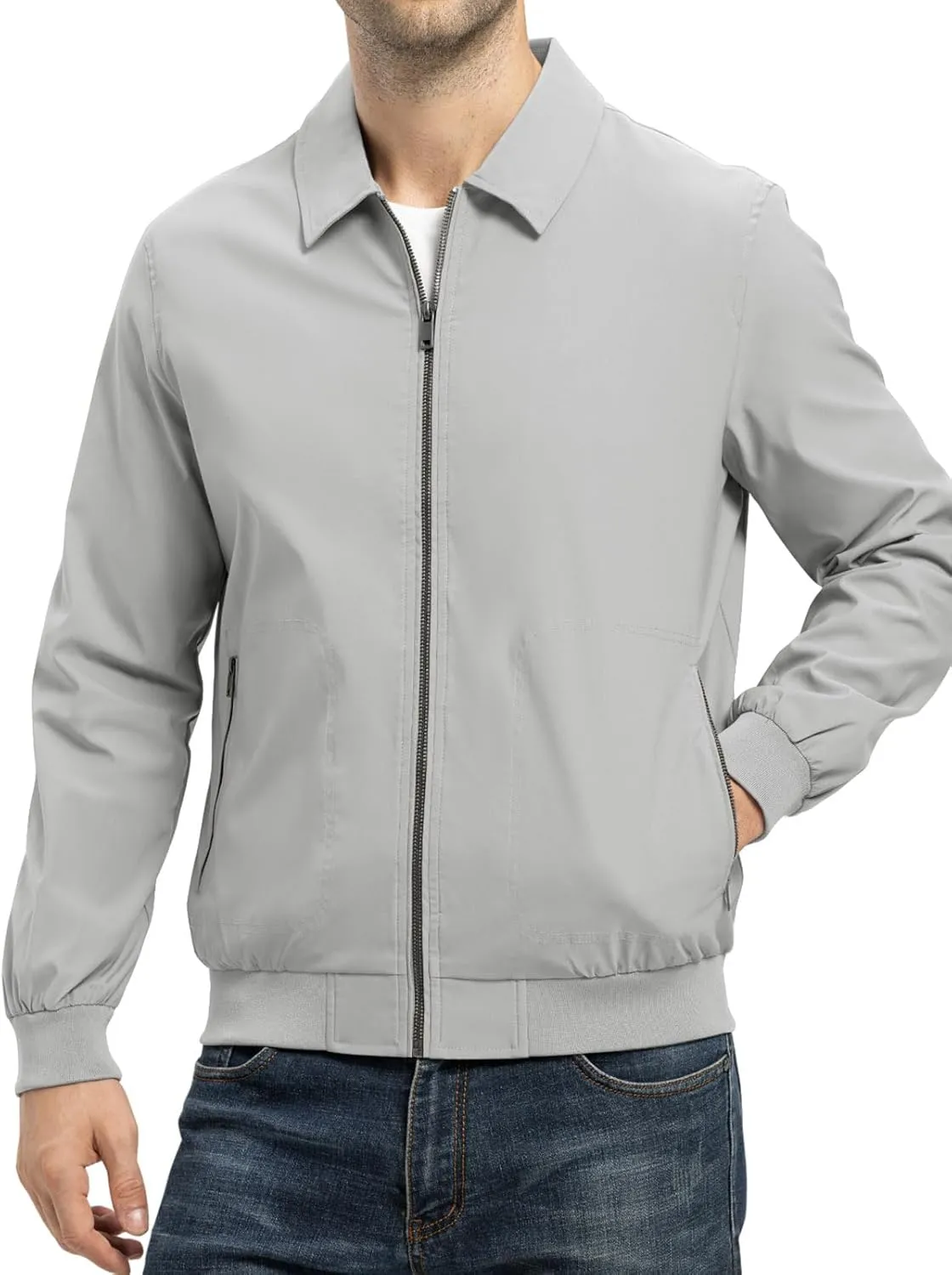 TBMPOY Mens Lightweight Jackets Casual Stylish Windbreakers for Men Light Track Jacket Laydown Collar Fall Golf Coats