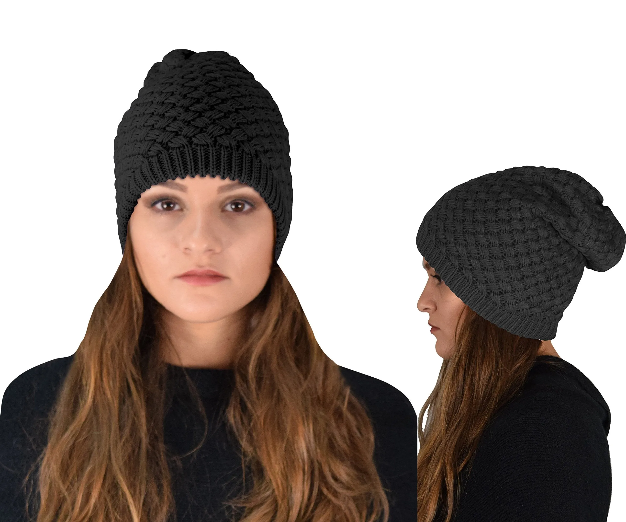 Thick Crochet Knit Double Layer Beanie Slouchy Hat