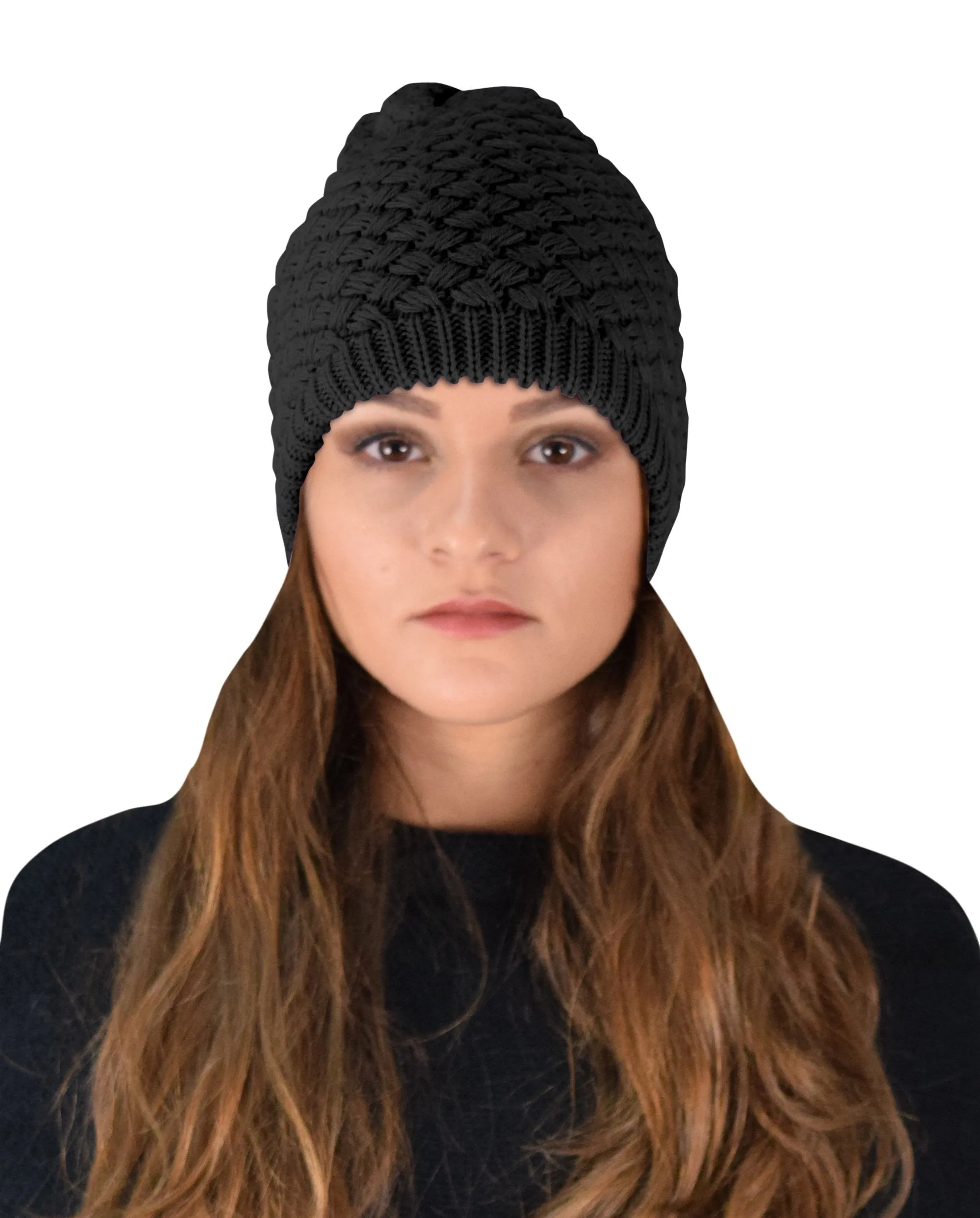 Thick Crochet Knit Double Layer Beanie Slouchy Hat