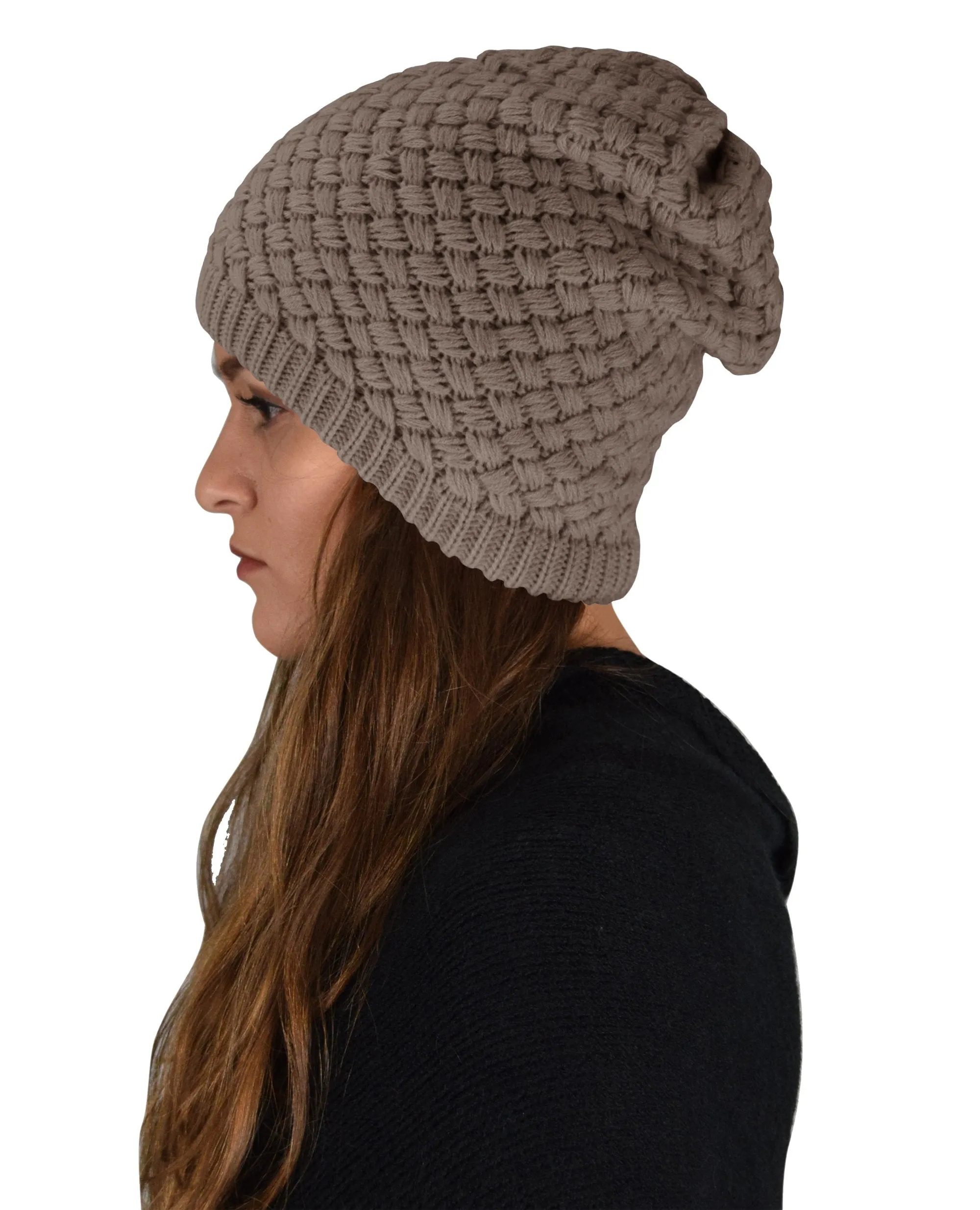 Thick Crochet Knit Double Layer Beanie Slouchy Hat