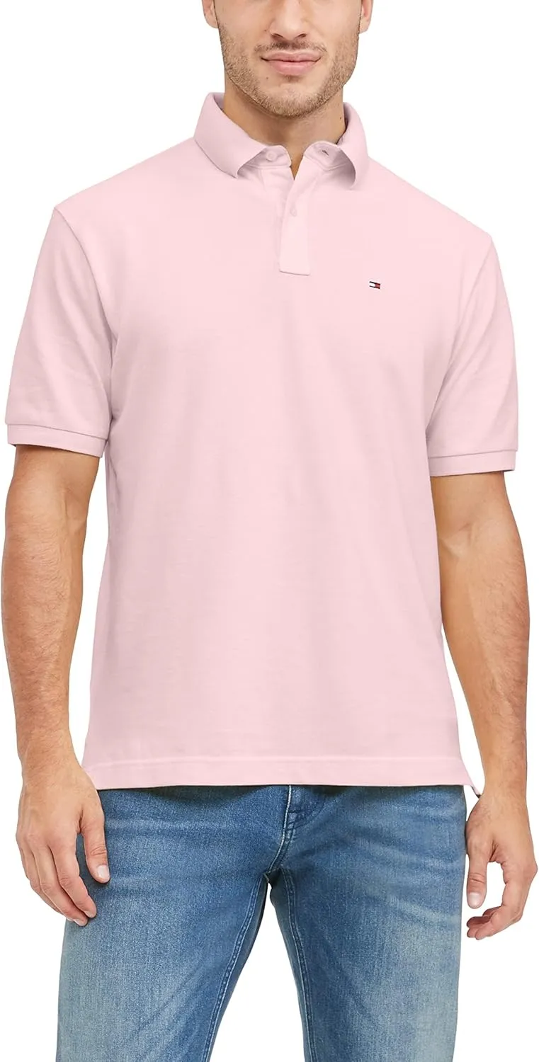 Tommy Hilfiger Men's Polo Shirt Classic Fit, Pebble Pink Large
