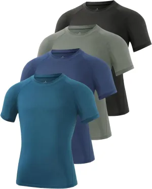 Ullnoy 4 Pack Boys Athletic Compression Shirts Short Sleeve Dry Fit T Shirts for Kids Moisture Wicking Athletic Tees