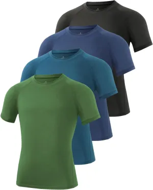 Ullnoy 4 Pack Boys Athletic Compression Shirts Short Sleeve Dry Fit T Shirts for Kids Moisture Wicking Athletic Tees