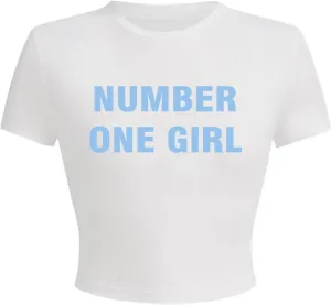 Verdusa Women's Y2K Tees Funny Shirts Letter Print Crop Tops 90s T-Shirt Vintage Outfit