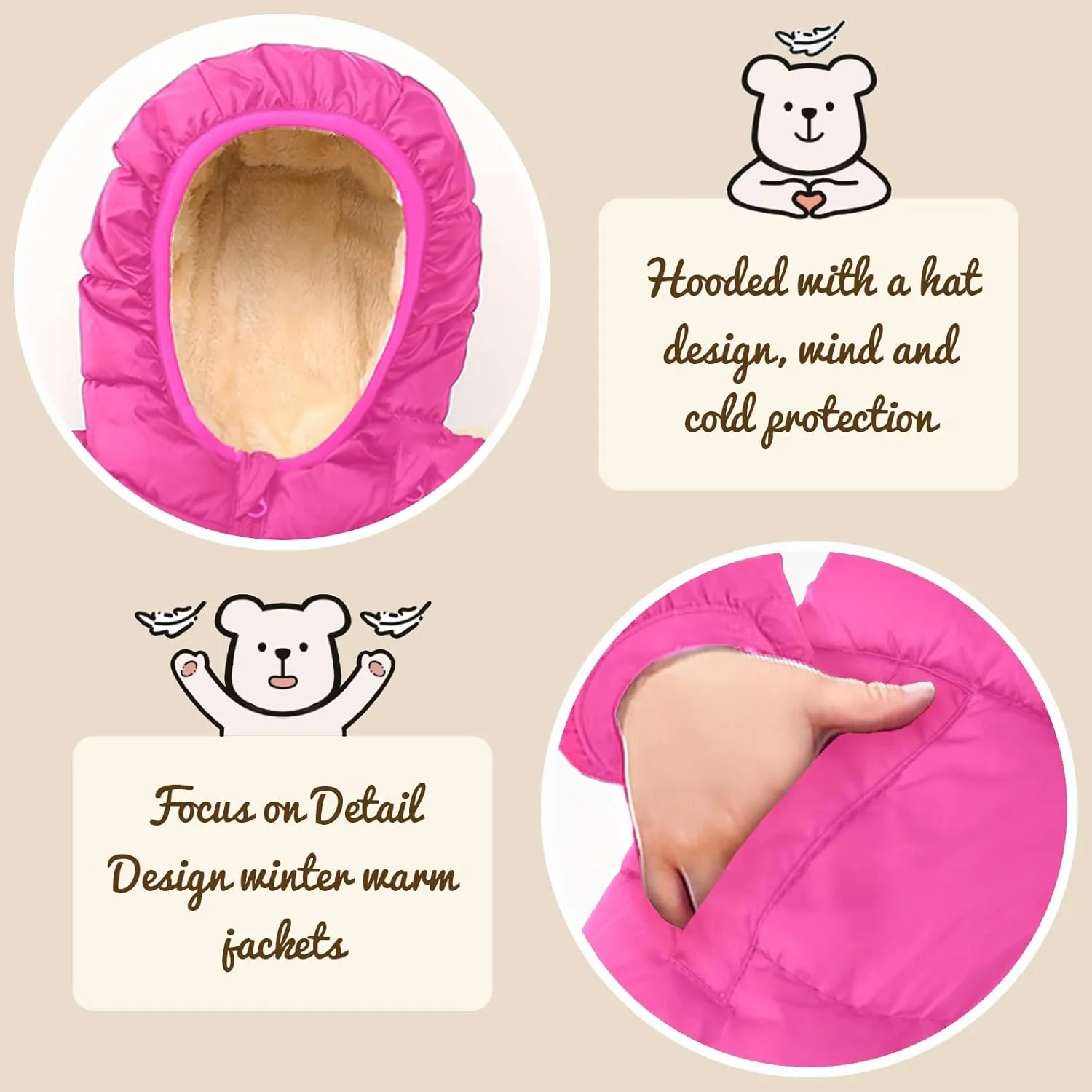 Winter Coats for Toddler Kids Infants Baby Boys Girls Light Puffer Warm Thick Hooded Down Jacket for 2-7 Years