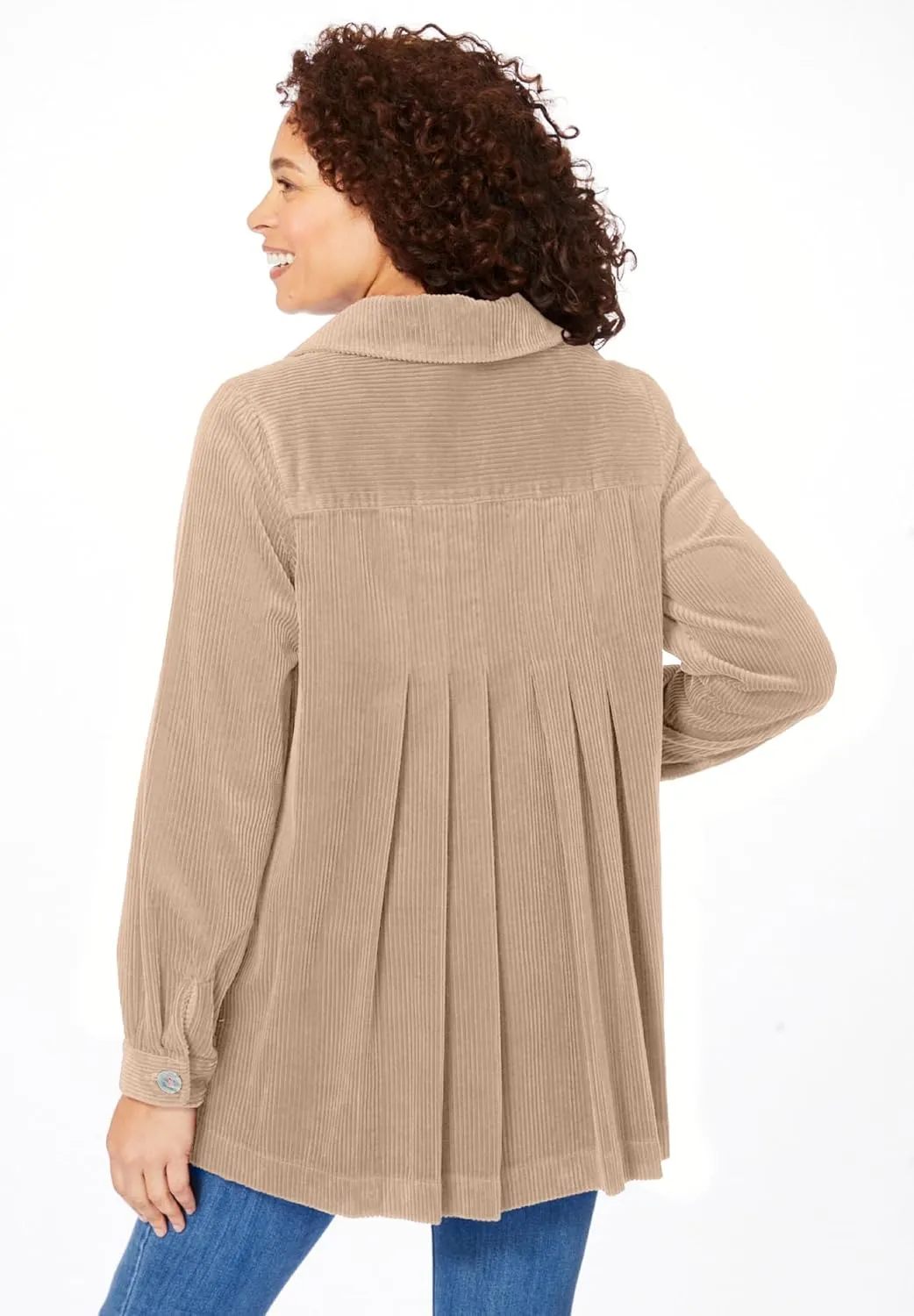 Woman Within Plus Size Pleat-Back Corduroy Jacket Long Oversized Barn Coat