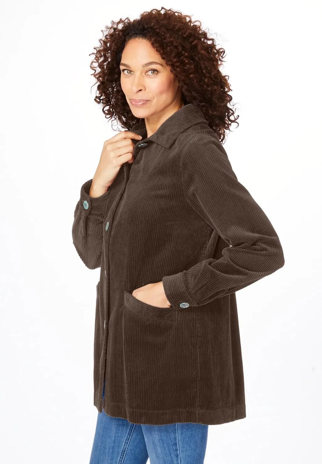 Woman Within Plus Size Pleat-Back Corduroy Jacket Long Oversized Barn Coat