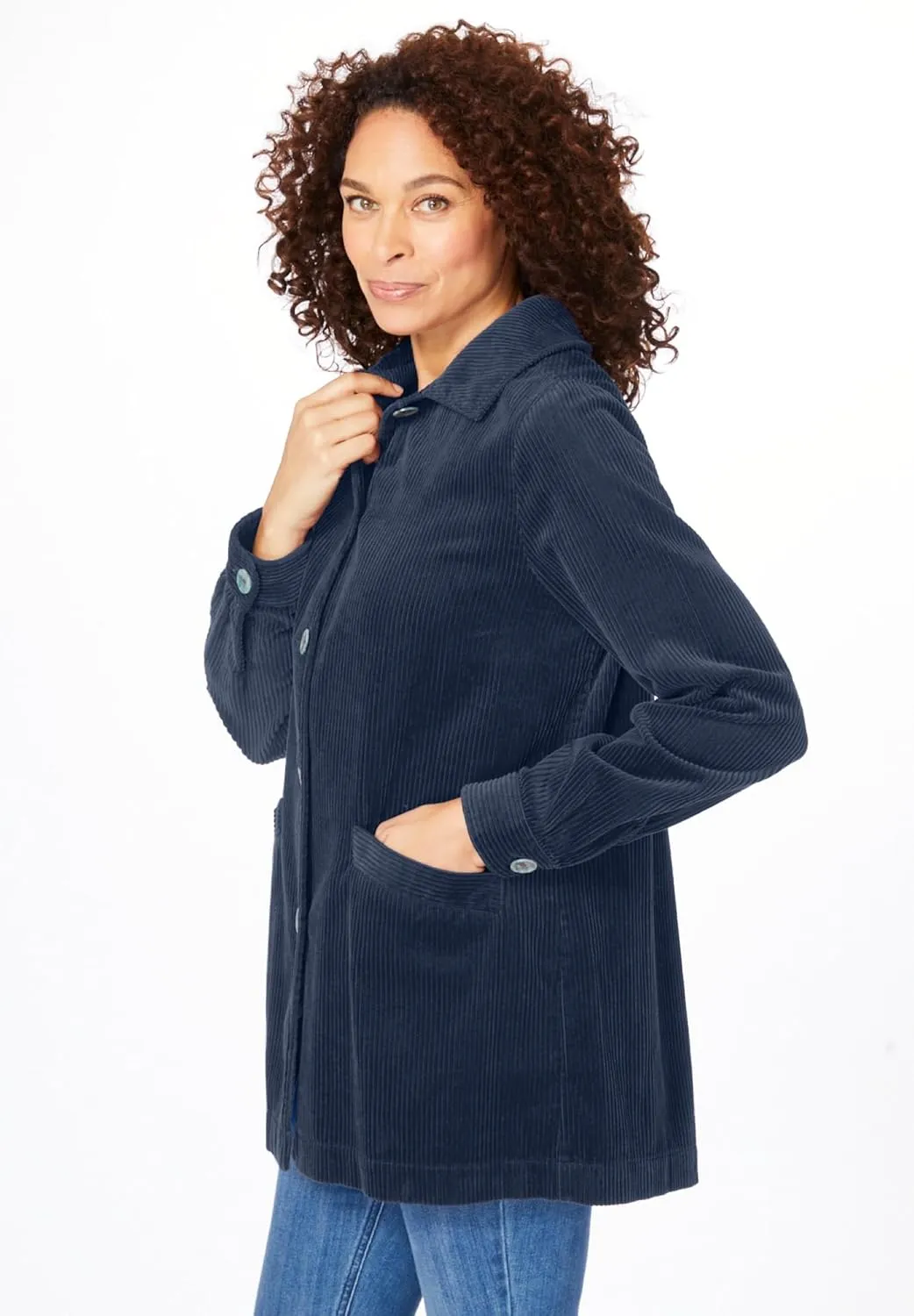Woman Within Plus Size Pleat-Back Corduroy Jacket Long Oversized Barn Coat