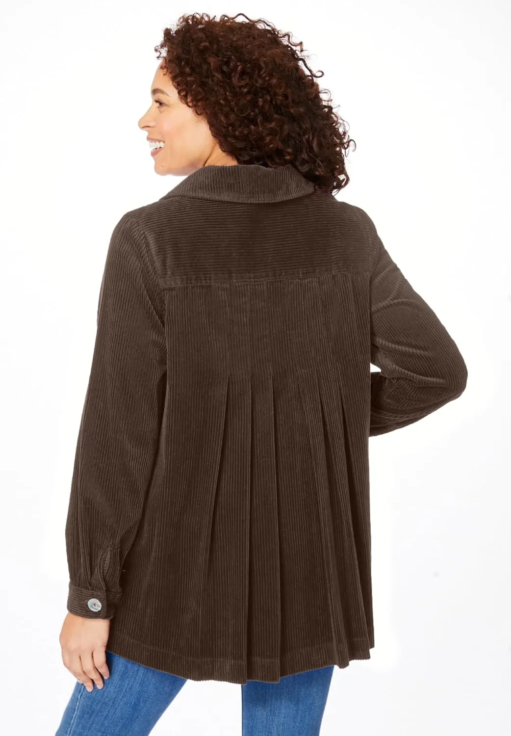 Woman Within Plus Size Pleat-Back Corduroy Jacket Long Oversized Barn Coat
