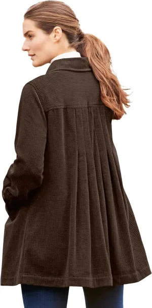 Woman Within Plus Size Pleat-Back Corduroy Jacket Long Oversized Barn Coat