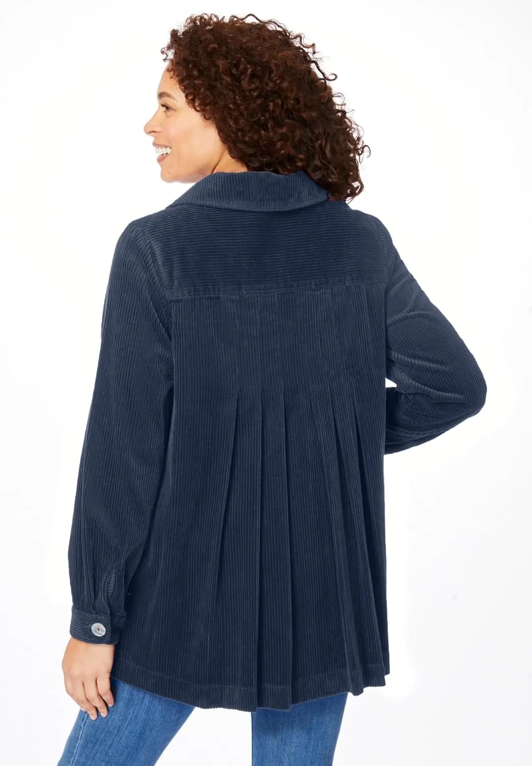 Woman Within Plus Size Pleat-Back Corduroy Jacket Long Oversized Barn Coat