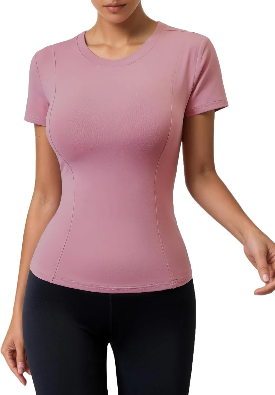 Women Elastic Workout Shirts Breathable Compression Quick Dry Gym Lightweight Basic Fitted Tops