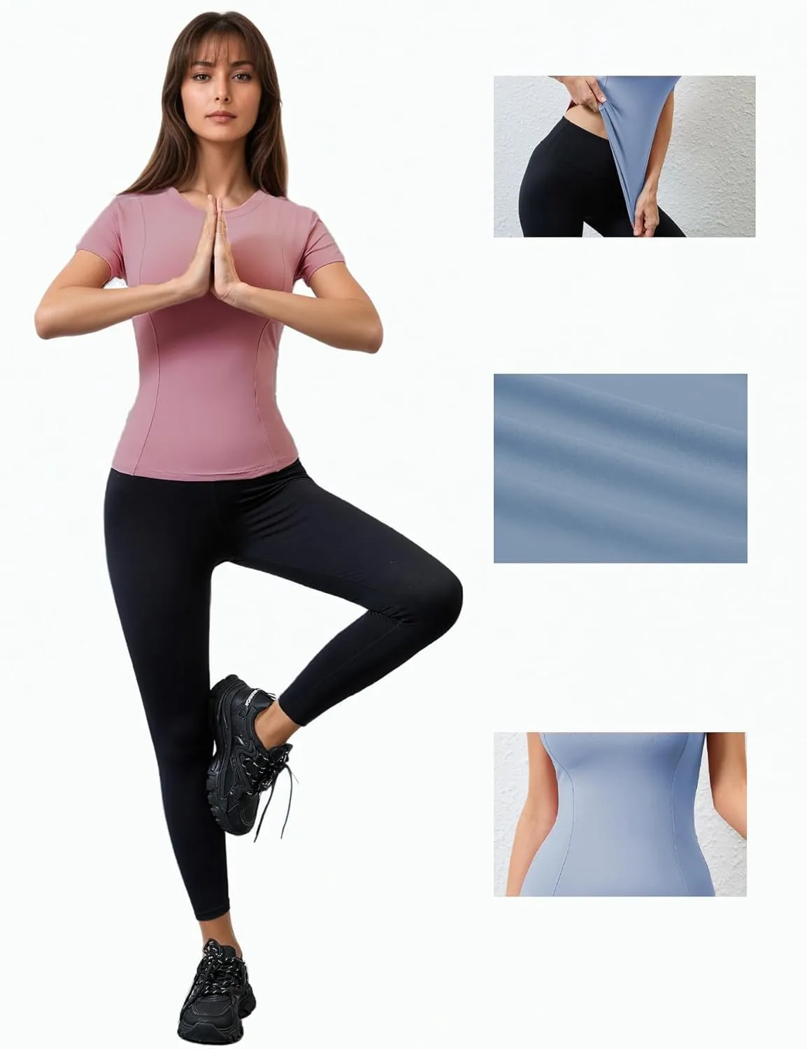 Women Elastic Workout Shirts Breathable Compression Quick Dry Gym Lightweight Basic Fitted Tops