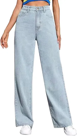 Women's High Waisted Wide Leg Jeans with Forward Pockets Trendy Casual Denim Pants for Comfort and Style Everyday