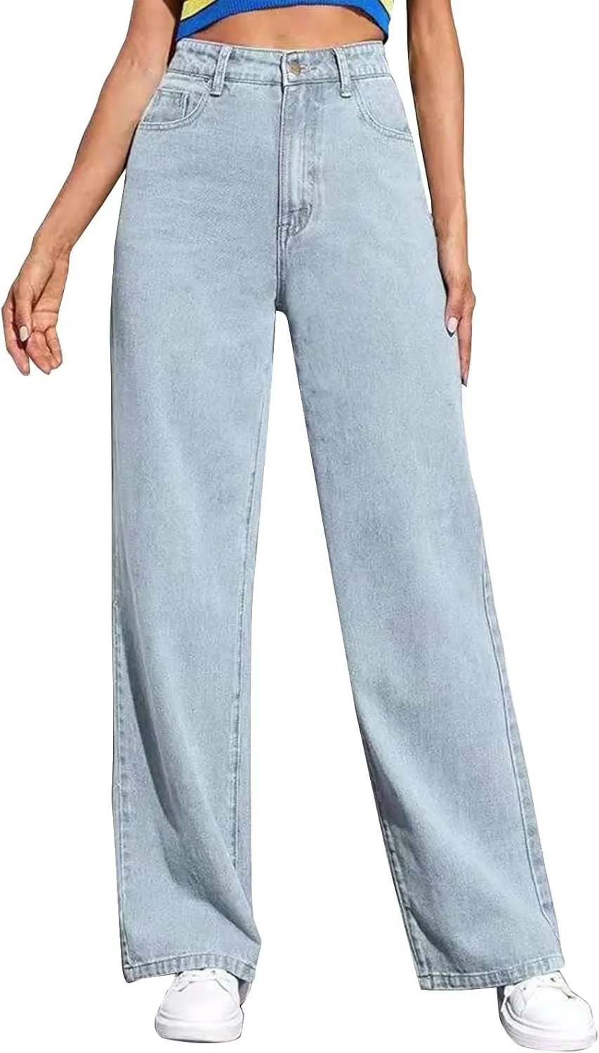 Women's High Waisted Wide Leg Jeans with Forward Pockets Trendy Casual Denim Pants for Comfort and Style Everyday