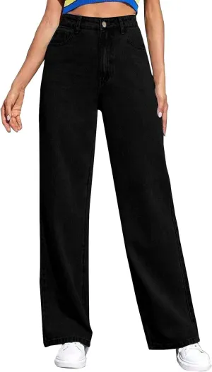 Women's High Waisted Wide Leg Jeans with Forward Pockets Trendy Casual Denim Pants for Comfort and Style Everyday