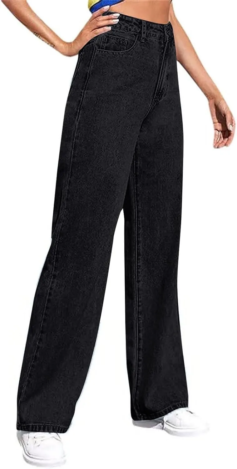 Women's High Waisted Wide Leg Jeans with Forward Pockets Trendy Casual Denim Pants for Comfort and Style Everyday