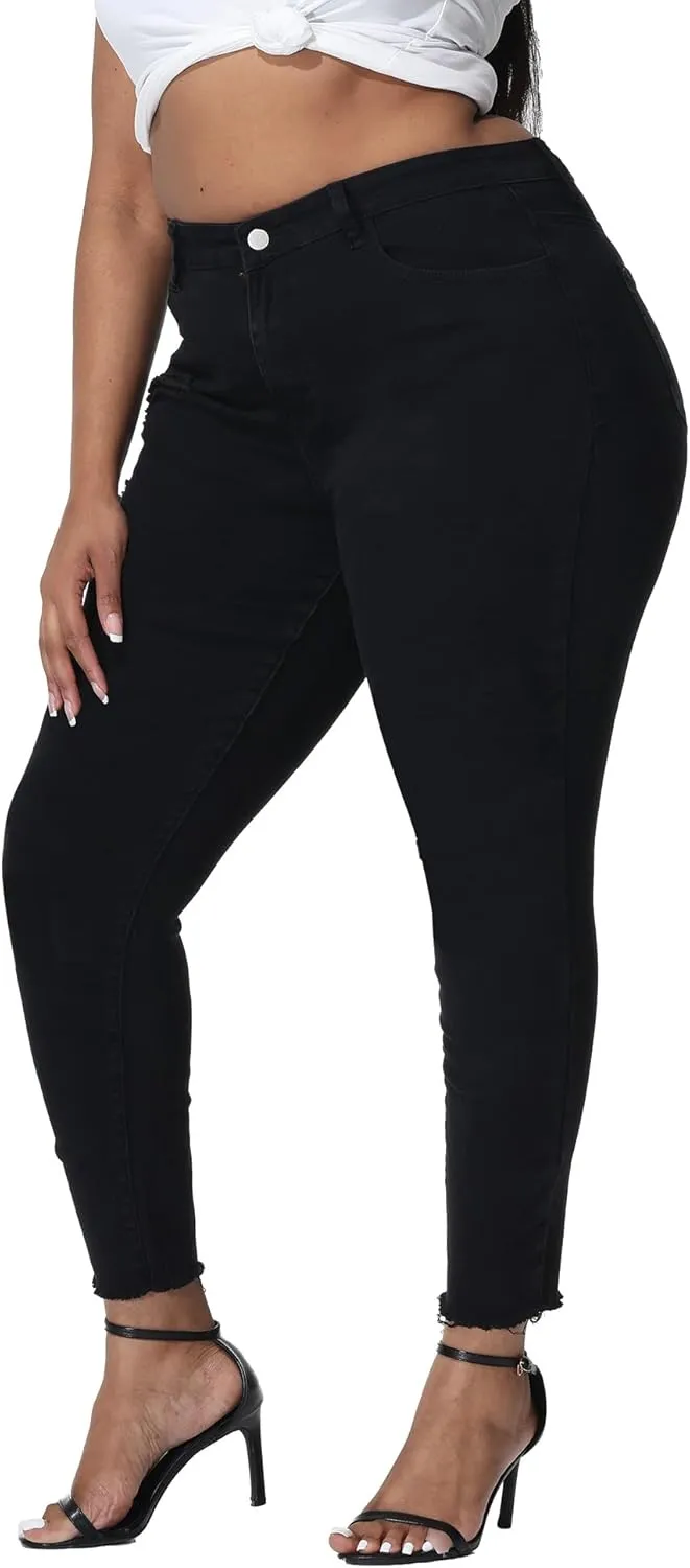 Womens Plus Size Skinny Jeans High Waisted Stretchy Classic Ankle Jean