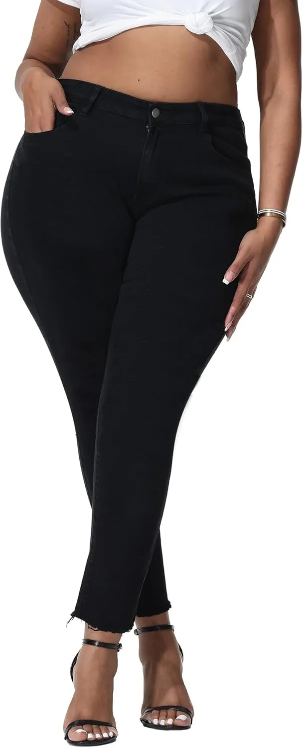 Womens Plus Size Skinny Jeans High Waisted Stretchy Classic Ankle Jean